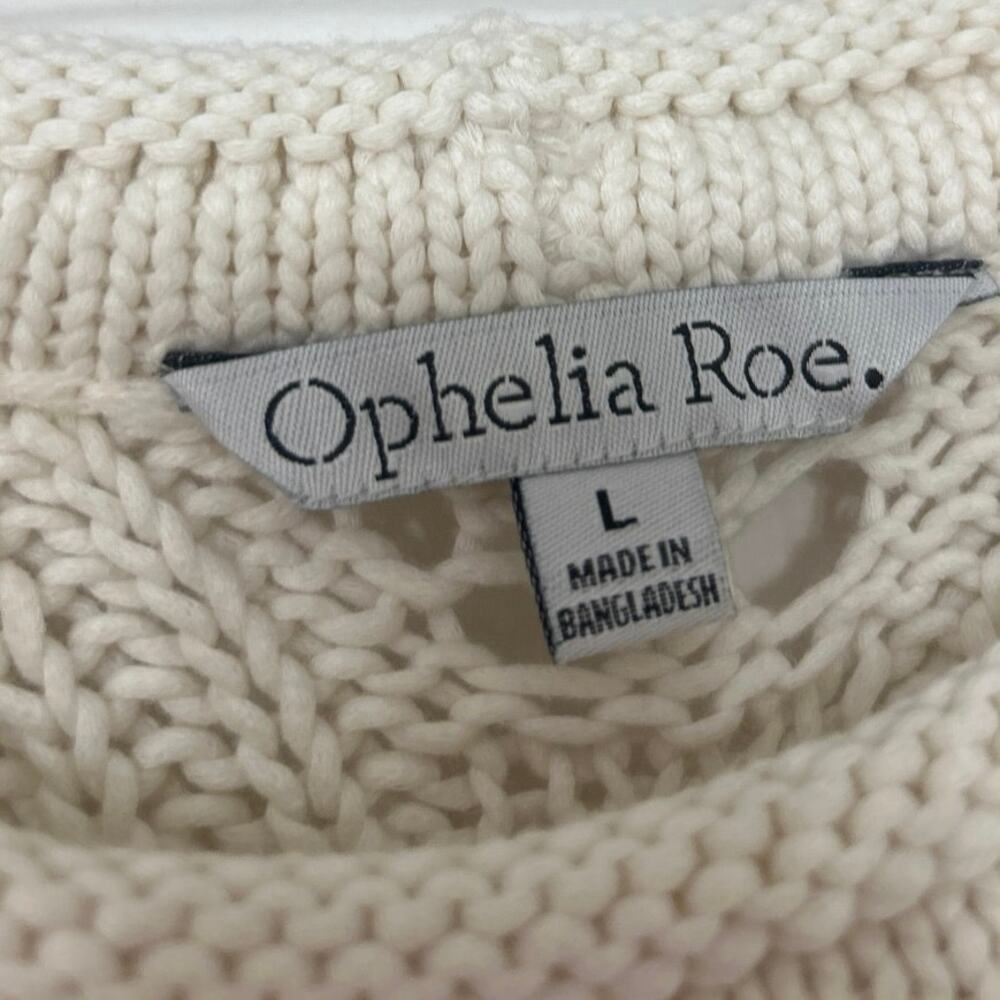 Cream Crochet Open Knit Boxy Sweater Boho Coastal Cottagecore Large NWT Neutral - Picture 10 of 13